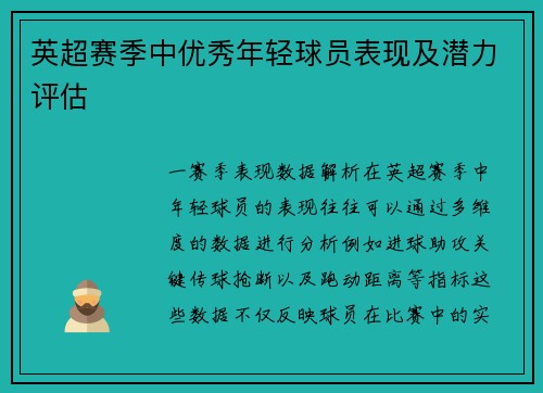 英超赛季中优秀年轻球员表现及潜力评估